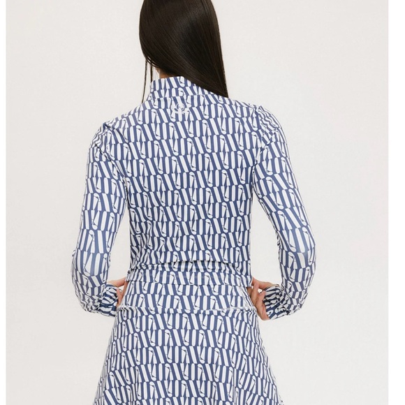 Fore All 1/4 zip Golf Top size M Bea Base Mock Indigo/White Fa Pattern - Picture 2 of 6